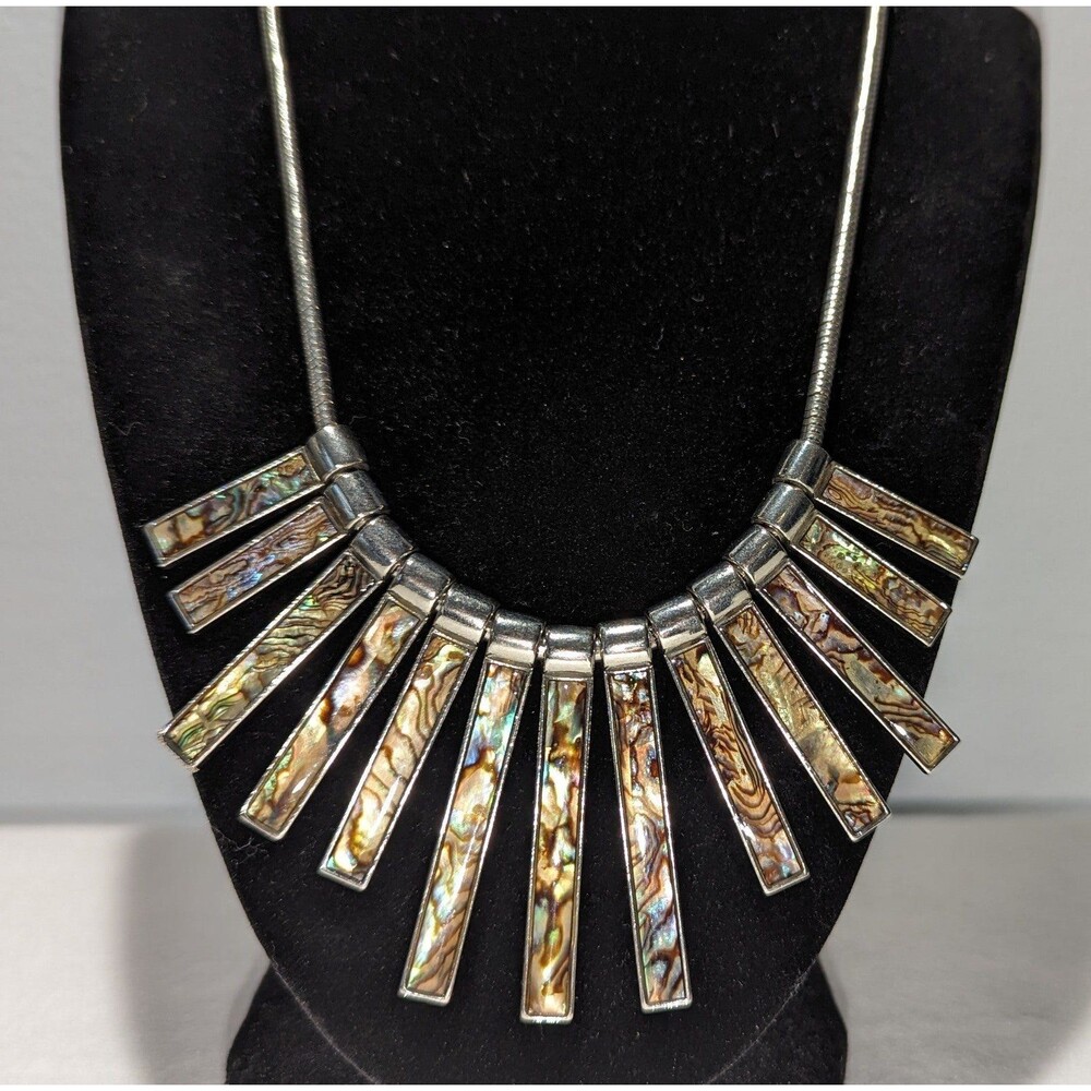 Multi Bar Abalone and Silver Tone Necklace